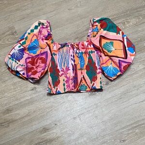 Floral Puff sleeve Top size L